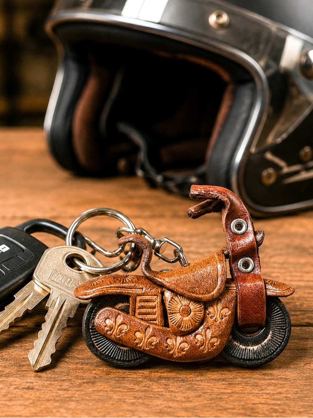 Western Saddle Leather Motorcycle Keychain Bag Charm New